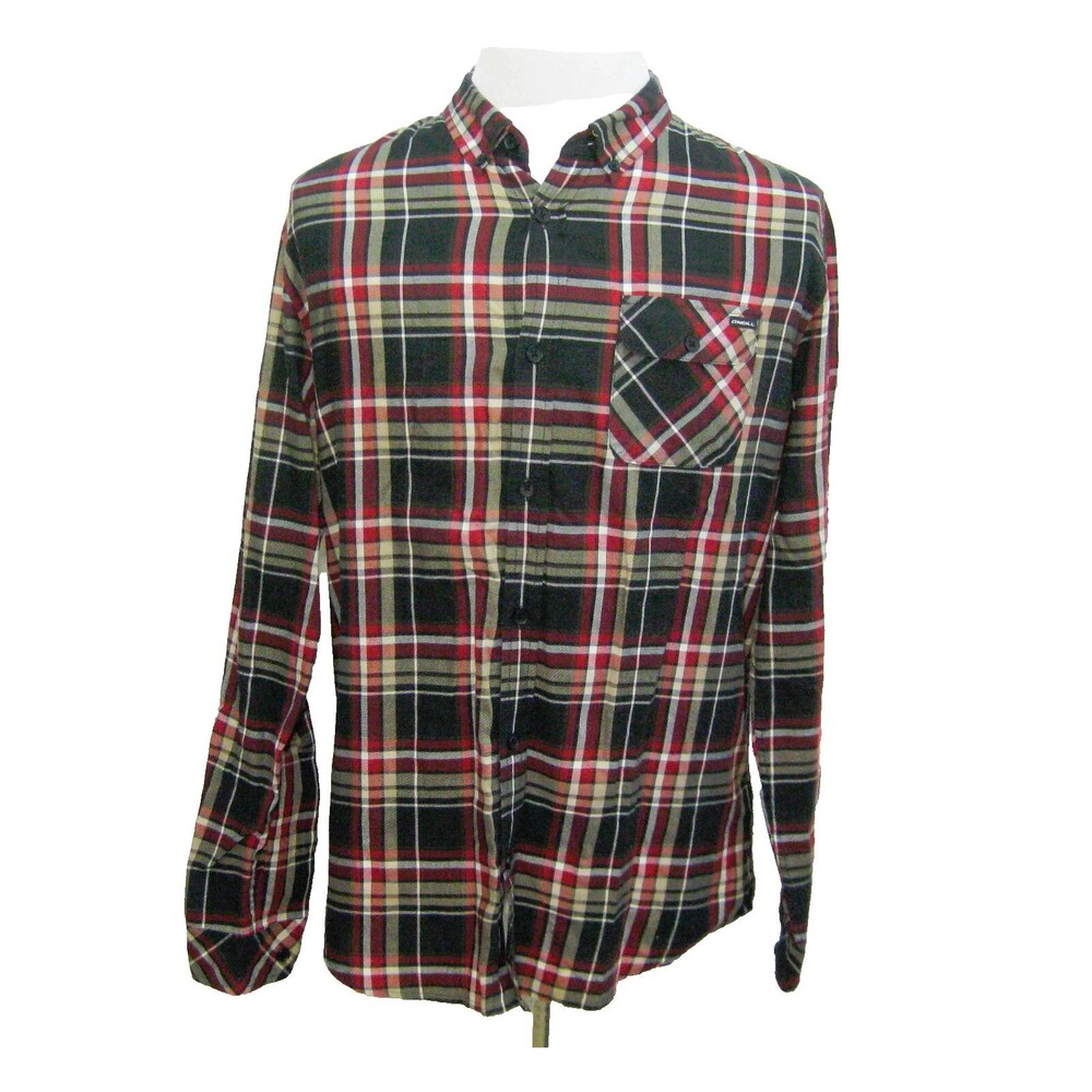 O'NEILL Men's (Size Large) Red Plaid Long Sleeve Button Front Shirt Flannel Top